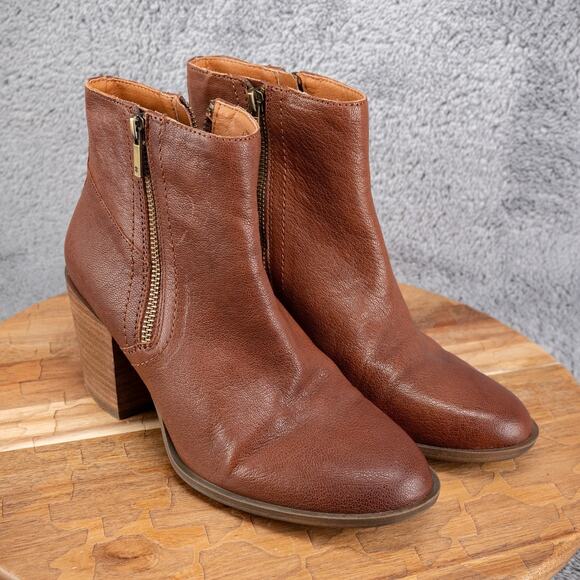 LUCKY BRAND Brown Toffee Leather Basel Ankle Bootie Women's 8.5 - Picture 1 of 7